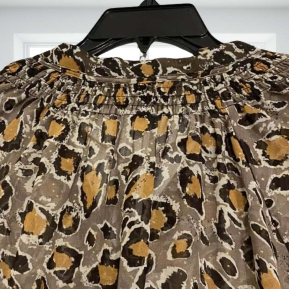 i Jeans by Buffalo Animal Print Sheer Gold Fleck Blouse Top Medium Flowy Boho - Picture 7 of 16